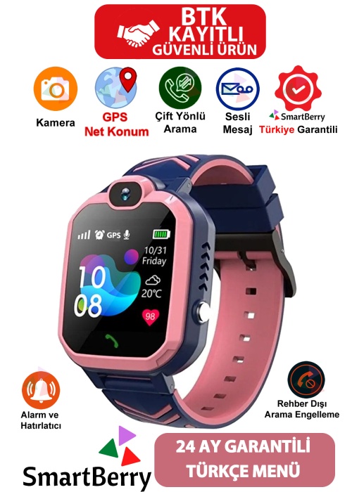 Q20 GPS Konumlu Akıllı Çocuk Takip Saati Sim Kartlı Arama, Kameralı, Gizli Dinleme Özellikli - Pembe