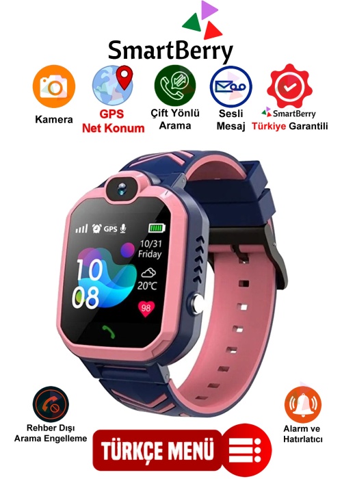 Q20 GPS Konumlu Akıllı Çocuk Takip Saati Sim Kartlı Arama, Kameralı, Gizli Dinleme Özellikli - Pembe