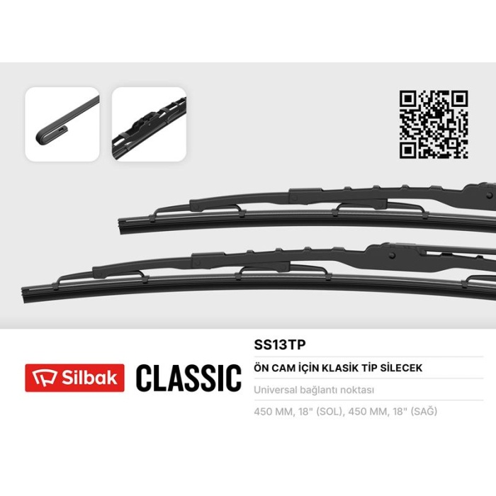 SİLECEK SÜPÜRGESİ 450MM TAUNUS 1.6-2 GTS PIMLI-FORD GRANADA CONSOL-ISUZU KS 22-NKR-FAVORIT-KIA SHUMA -SEPHIA-PREGIO-BESTA-MITSUBUSHI CANTER KAMYON-L300-BMW 315-316-LEYLAND 30-FATIH-BMC TM25 SILBAK SS13TP