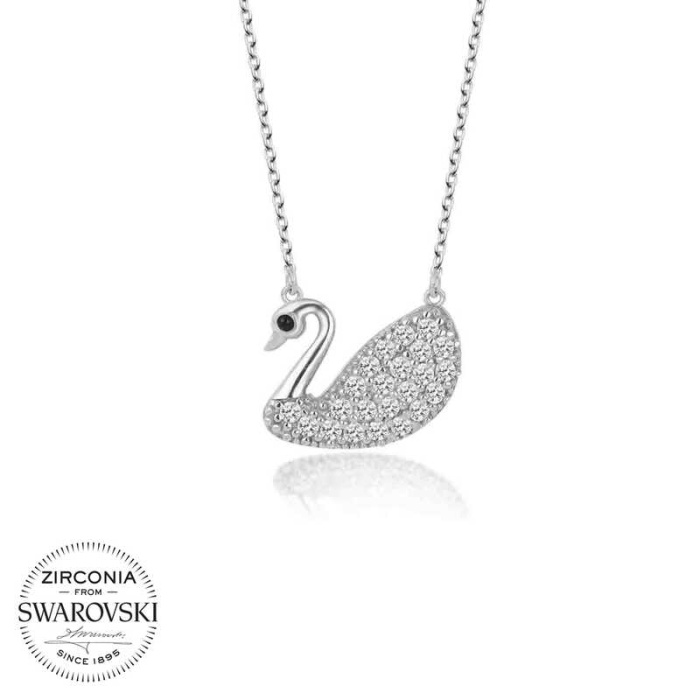 Swarovski Taşlı Gümüş Kuğu Bayan Kolye