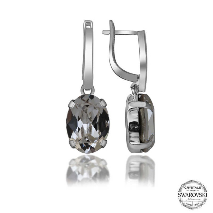 Swarovski Crystal Taşlı Gümüş Beyaz Oval Sallantılı Kadın Küpe