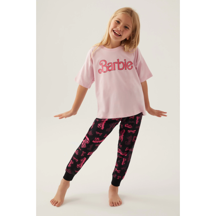 Barbie L1704-3 Kız Çocuk Kısa Kol Pijama Takımı