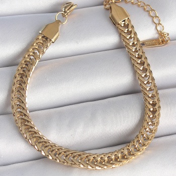 316L Çelik Gold Renk Balık Sırtı Zincir Model Kadın Bileklik - TJ-BB6937