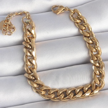 316L Çelik Gold Renk Kalın Zincir Model Kadın Bileklik - TJ-BB6938
