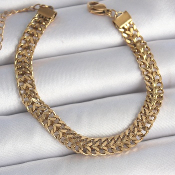 316L Çelik Gold Renk Hasır Zincir Model Kadın Bileklik - TJ-BB6940