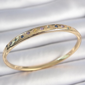 Pirinç Gold Renk Renkli Zirkon Taşlı Hilal Yıldız İşlemeli Kadın Kelepçe - TJ-BB6943