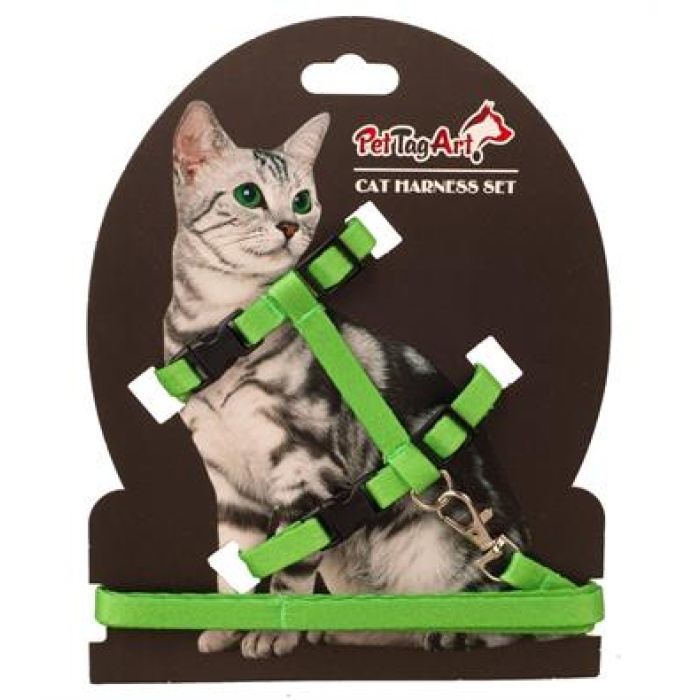 PetTagArt Ayarlanabilir Kedi Göğüs Tasma Seti Yeşil 10 mm 110 cm