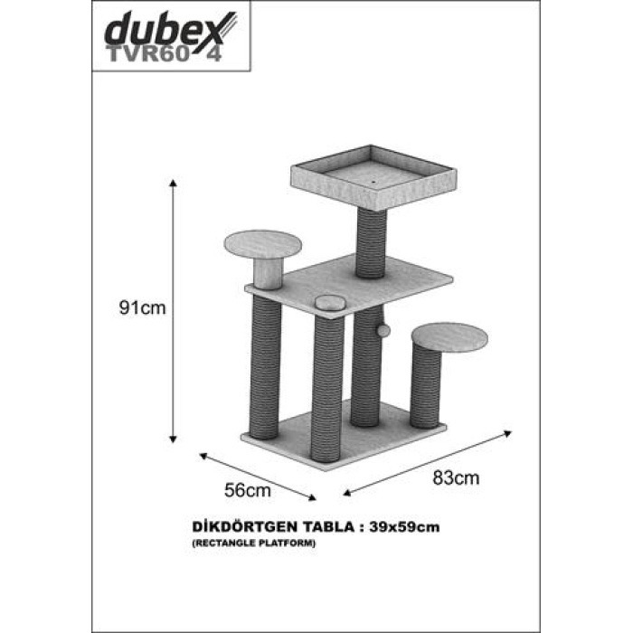 Dubex 56x83x91 cm Kedi Oyun Evi ve Tırmalama Platformu Beyaz