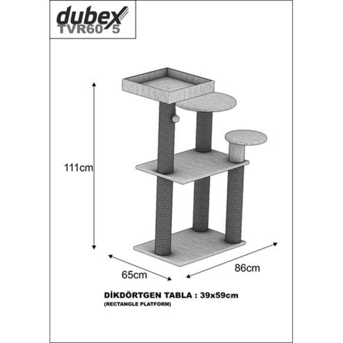 Dubex 65x88x111 cm Kedi Oyun Evi ve Tırmalama Platformu Bej