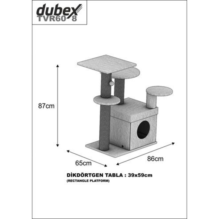 Dubex 65x86x87 cm Kedi Oyun Evi ve Tırmalama Platformu Beyaz