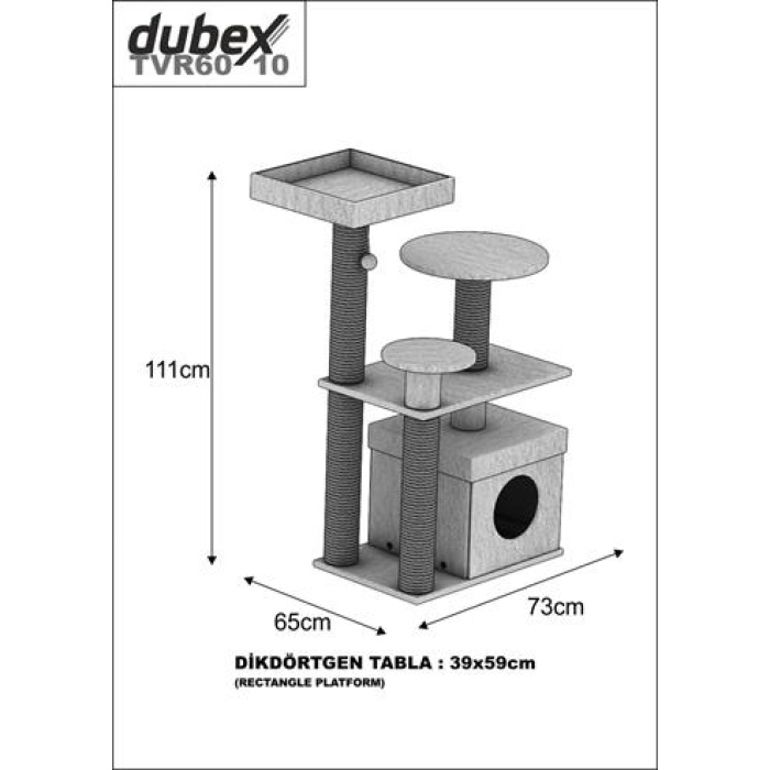 Dubex 65x73x111 cm Kedi Oyun Evi ve Tırmalama Platformu Siyah