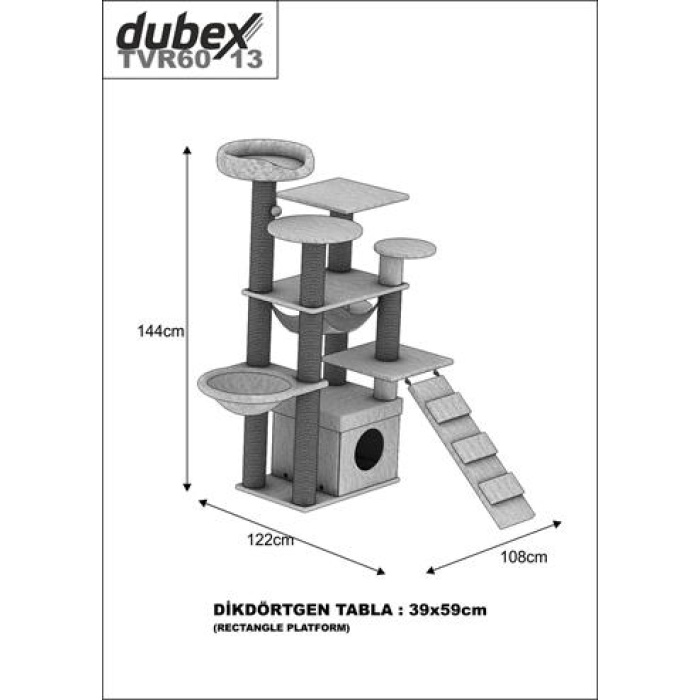 Dubex 122x108x144 cm Kedi Oyun Evi ve Tırmalama Platformu Siyah