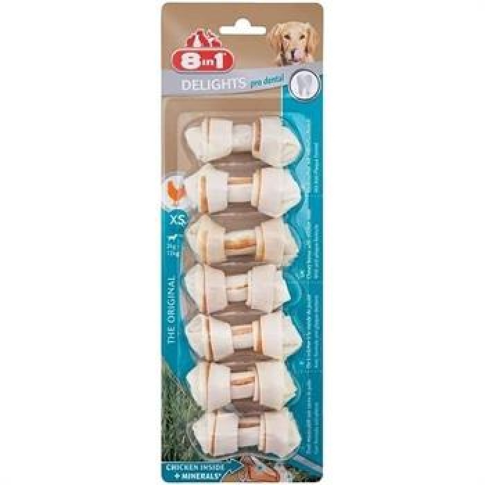 8in1 Delights Pro Dental Bones Düğümlü Tavuklu Ağız Bakım Kemik Köpek Ödülü XS 84 Gr