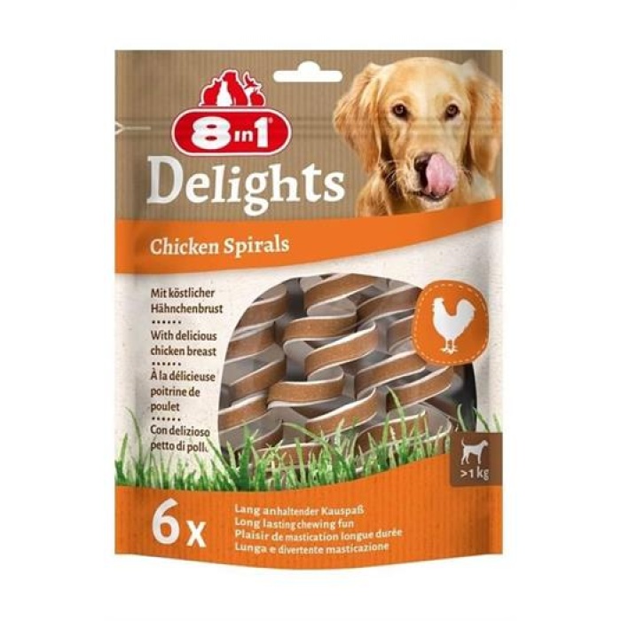 8in1 Smart Delights Chicken Spirals Tavuklu Burgu Köpek Ödülü 6lı