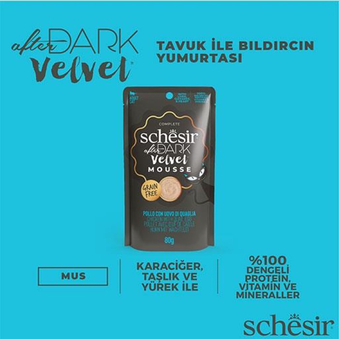 Schesir After Dark Pouch Tavuklu ve Bıldırcın Yumurtalı Tahılsız Yetişkin Kedi Konservesi 80 Gr