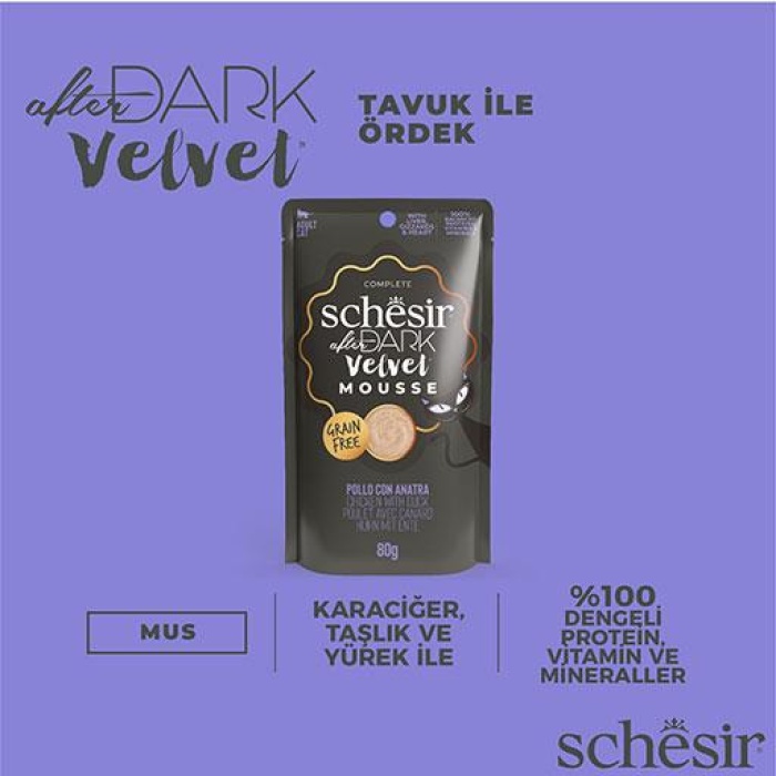 Schesir After Dark Pouch Tavuklu ve Ördek Etli Tahılsız Yetişkin Kedi Konservesi 80 Gr