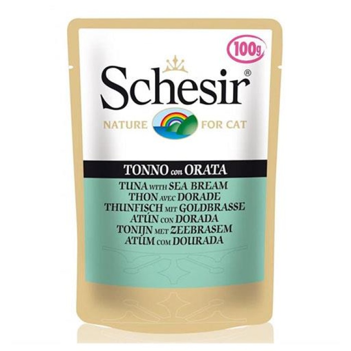 Schesir Pouch Ton Balıklı ve Çipuralı Yetişkin Kedi Konservesi 100 Gr