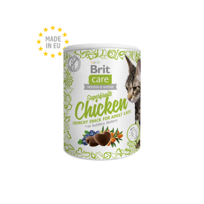 Brit Care Superfruits Tavuklu ve Yaban Mersinli Kıtır Kedi Ödül Maması 100gr