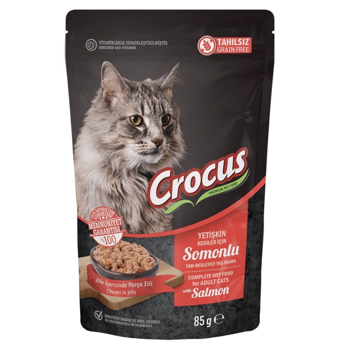 Crocus Tahılsız Kedi Somonlu Pouch Jöleli Yaş Mama 85 G