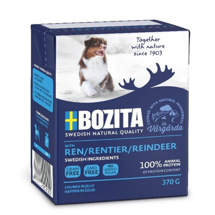 Bozita Chunks Jelly Natural Soslu Parça Ren Geyikli Tahılsız Yetişkin Köpek Konservesi 370 Gr