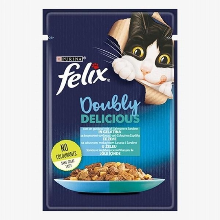 Felix Pouch Çifte Lezzet Somonlu ve Sardalyalı Yetişkin Kedi Konservesi 26 Adet 85 Gr