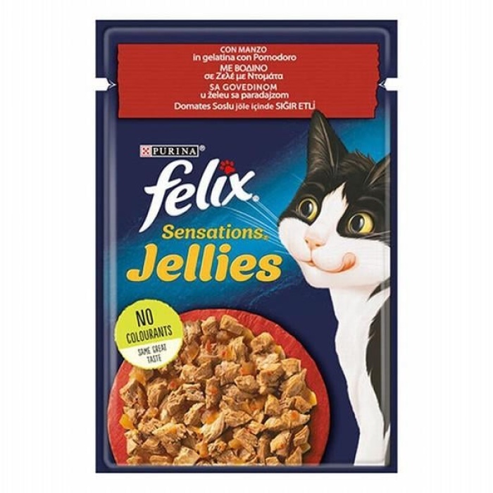 Felix Pouch Sensation Jellies Sığır Etli ve Domatesli Yetişkin Kedi Konservesi 26 Adet 85 Gr