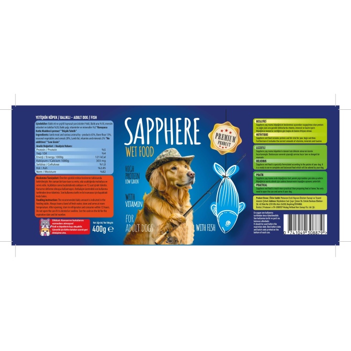 Sapphere Balıklı Yetişkin Köpek Maması Konserve 400 Gr