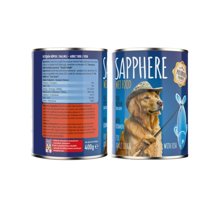 Sapphere Balıklı Yetişkin Köpek Maması Konserve 400 Gr 24 Adet