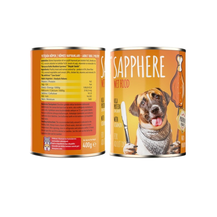 Sapphere Kümes Hayvanlı Yetişkin Köpek Maması Konserve 400 Gr 12 Adet