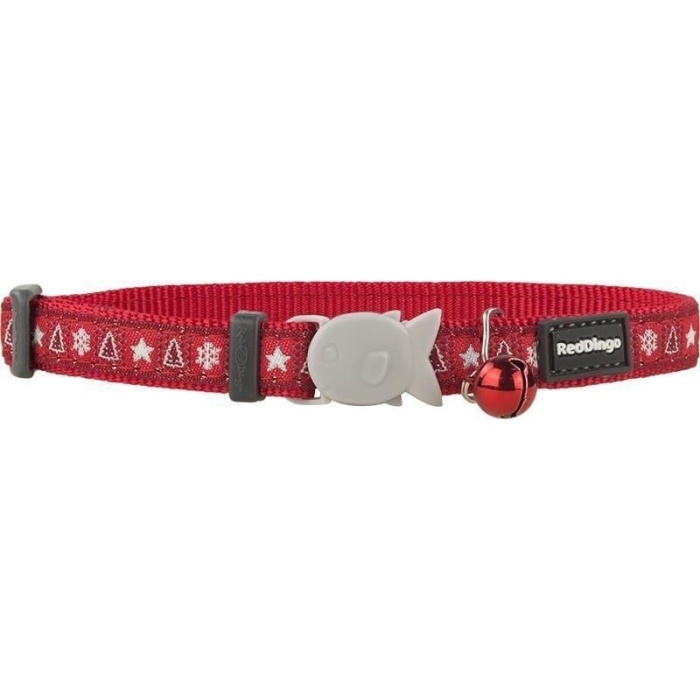 Reddingo Santa Paws Desenli Kırmızı Kedi Boyun Tasması 12mm / 20-32 cm