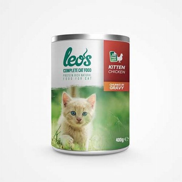 Leos Tavuk Parça Etli Soslu Yavru Kedi Konservesi 12 Adet 400 Gr