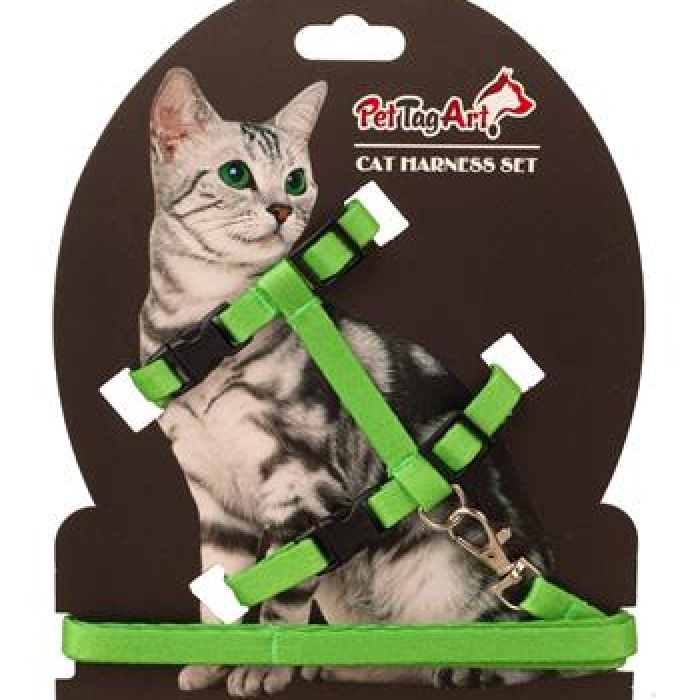 PetTagArt Ayarlanabilir Kedi Göğüs Tasma Seti Yeşil 10 mm 110 cm