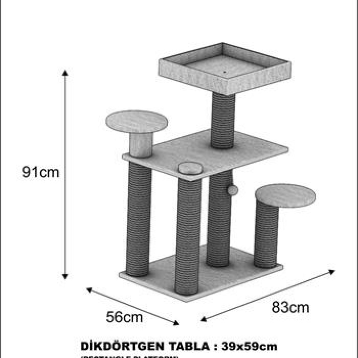 Dubex 56x83x91 cm Kedi Oyun Evi ve Tırmalama Platformu Beyaz