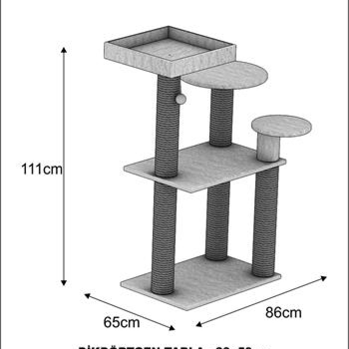 Dubex 65x88x111 cm Kedi Oyun Evi ve Tırmalama Platformu Gri