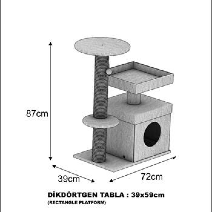 Dubex 39x72x87 cm Kedi Oyun Evi ve Tırmalama Platformu Tarçın