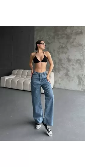 Palazzo Jeans Pantalon - Mavi