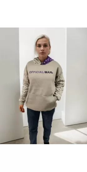 Baskılı Kapüşonlu Sweatshirt - Gri