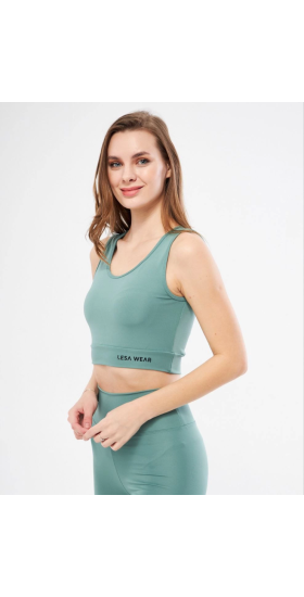 Kolsuz Sporcu Baskılı Crop - Mint Yeşili