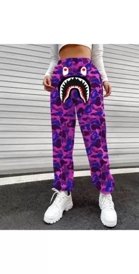 Bape Shark Dijital Baskılı Eşofman Altı - Mor