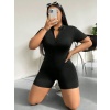 Kadın Kısa Kollu önü Fermuarlı Bodycon Dalgıç Tulum