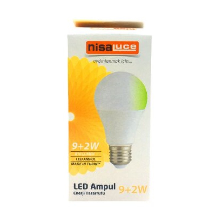 NİSALUC EAMP-074/BY ( 9+2W E27 ) ( BEYAZ-YEŞİL ) LED AMPUL*100