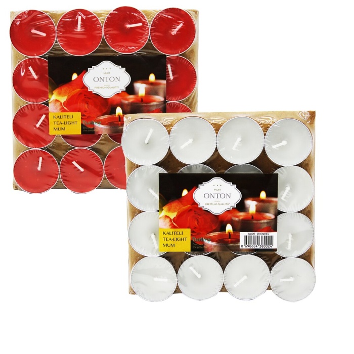 ONTON-36-37 ( 16PCS ) ( KIRMIZI - BEYAZ ) TEA LİGHT YUVARLAK MUM MİX*96