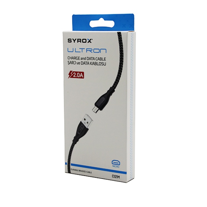 SYROX C121M ULTRON ( MICRO ) USB ( ÖRGÜLÜ ) 2.0A MİKRO SAMSUNG ŞARJ & DATA KABLOSU*200