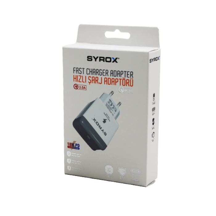 SYROX PD18B FAST CHARGER ( HIZLI ) ( TYPE-C ) EV ŞARJ ( ADAPTÖR BAŞLIK ) 3.0A 18W PD*200