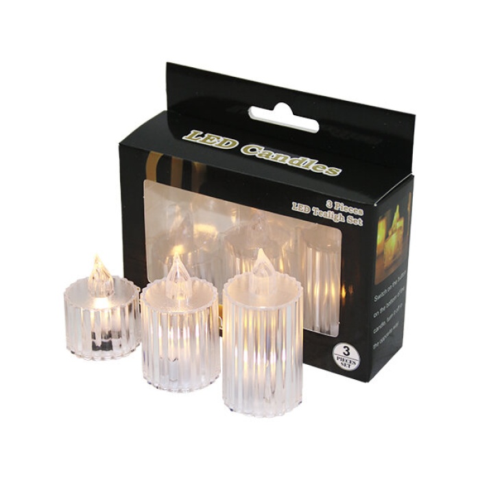 LED CANDLES NO-270 ( 3PCS SET ) ( MİKA ŞEFFAF ) LEDLİ PİLLİ MUM*240