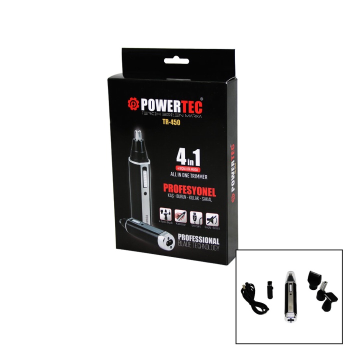 POWERTEC TR-450 ( 4İN1 ) KAŞ & BURUN & KULAK & SAKAL ŞARJLI TRAŞ MAKİNESİ*40