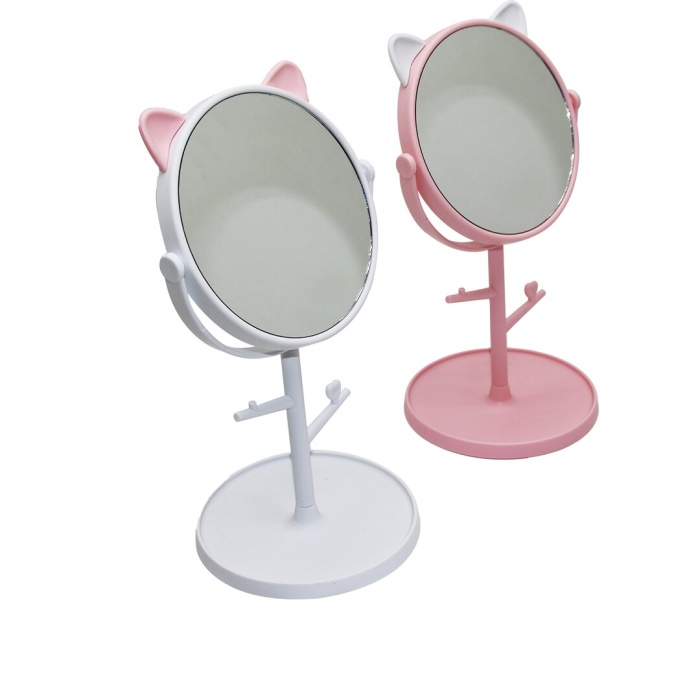 COSMETİC MIRROR-9412 101-A ( 6 & 15CM ) ( YUVARLAK & KULAKLI ) ( TAKI ASKILIKLI ) PLASTİK MAKYAJ AYNASI*60