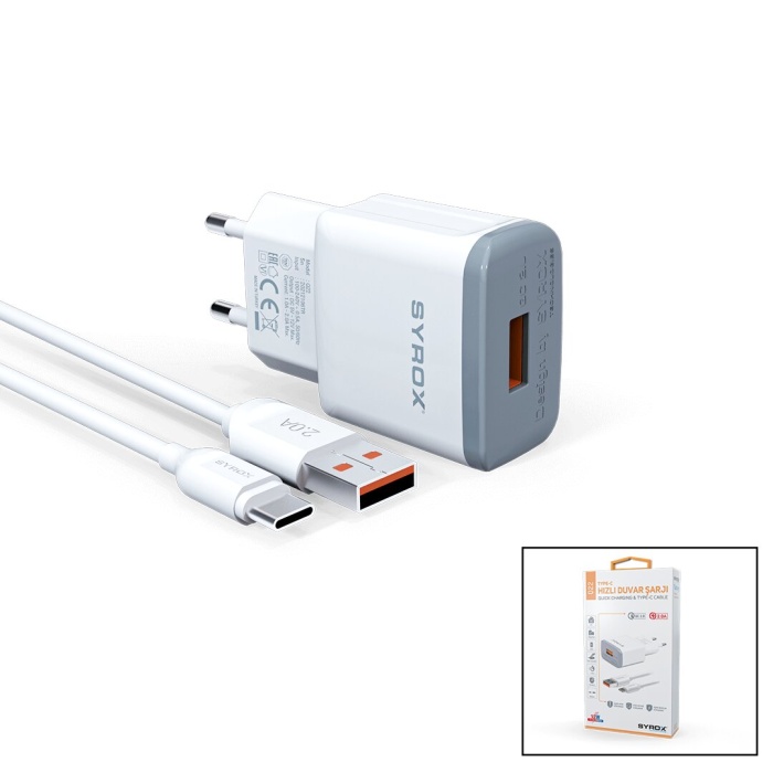 SYROX Q22 ( TYPE-C & USB ) ( SET ) ( HIZLI ) EV ŞARJ ALETİ ( IPHONE 15 UYUMLU ) ( 2.0A )*20