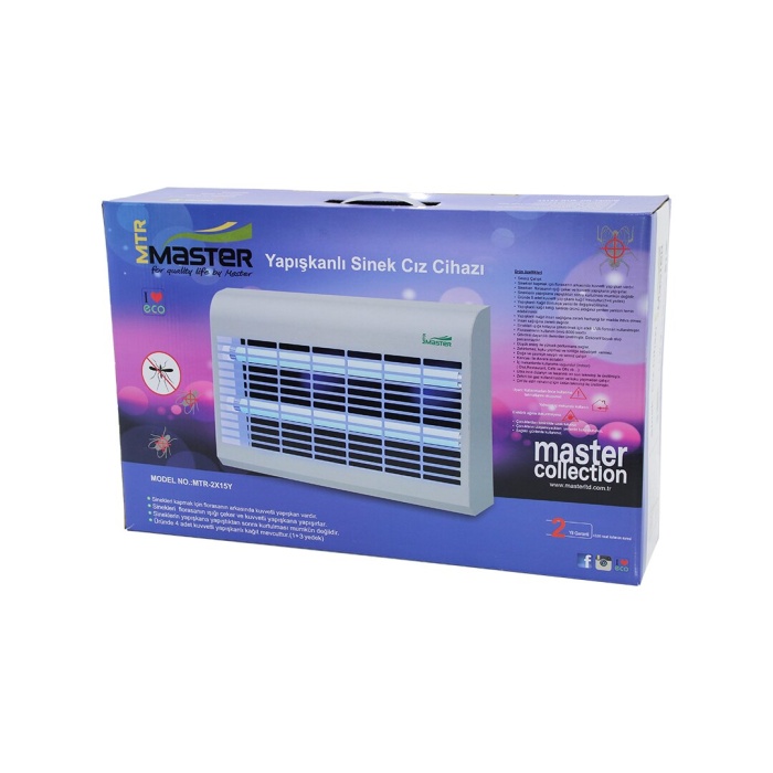 MASTER MTR-2X15Y ( 2 LEDLİ ) SİNEK ÖLDÜRÜCÜ CIZ CİHAZI ( 30W) ( YAPIŞKANLI ) ( 47.5X9X5X29CM) ( 100M2 ETKİNLİK ALANI)*4