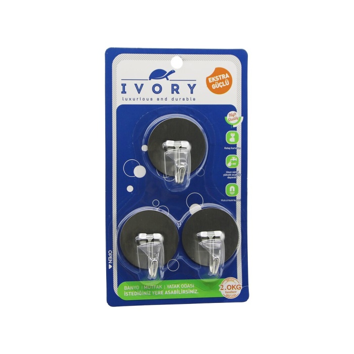 IVORY IVO-ASK-127 ( 3PCS ) ( YUVARLAK & KOMPLE METAL ) YAPIŞKAN ASKI*240